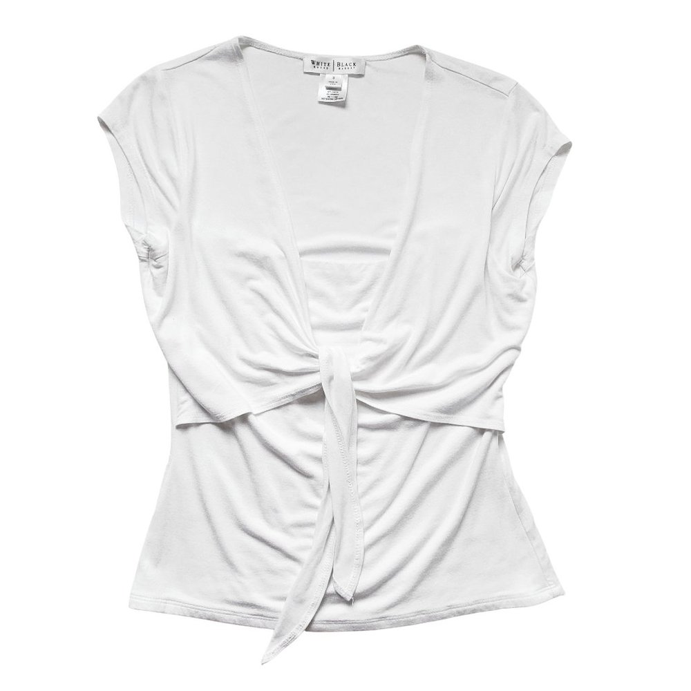 White House Black Market Front Tie Short Sleeve Top White Women's Small WHBM